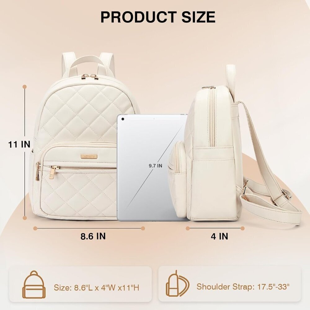 Mini Vegan Leather Backpack Small Fashion Purse for Travel Work Shopping White - Picture 2 of 6